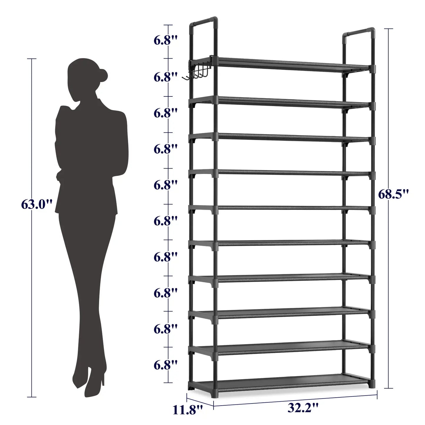 3–10 Tier Shoe Rack Organizer – Space-Saving Storage Shelf with Side Handles for Closet, Entryway & Bedroom