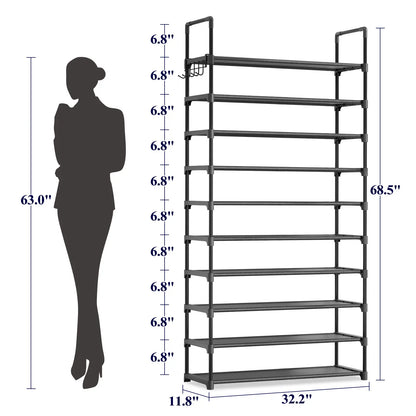 3–10 Tier Shoe Rack Organizer – Space-Saving Storage Shelf with Side Handles for Closet, Entryway & Bedroom
