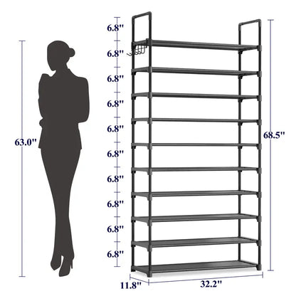 3–10 Tier Shoe Rack Organizer – Space-Saving Storage Shelf with Side Handles for Closet, Entryway & Bedroom