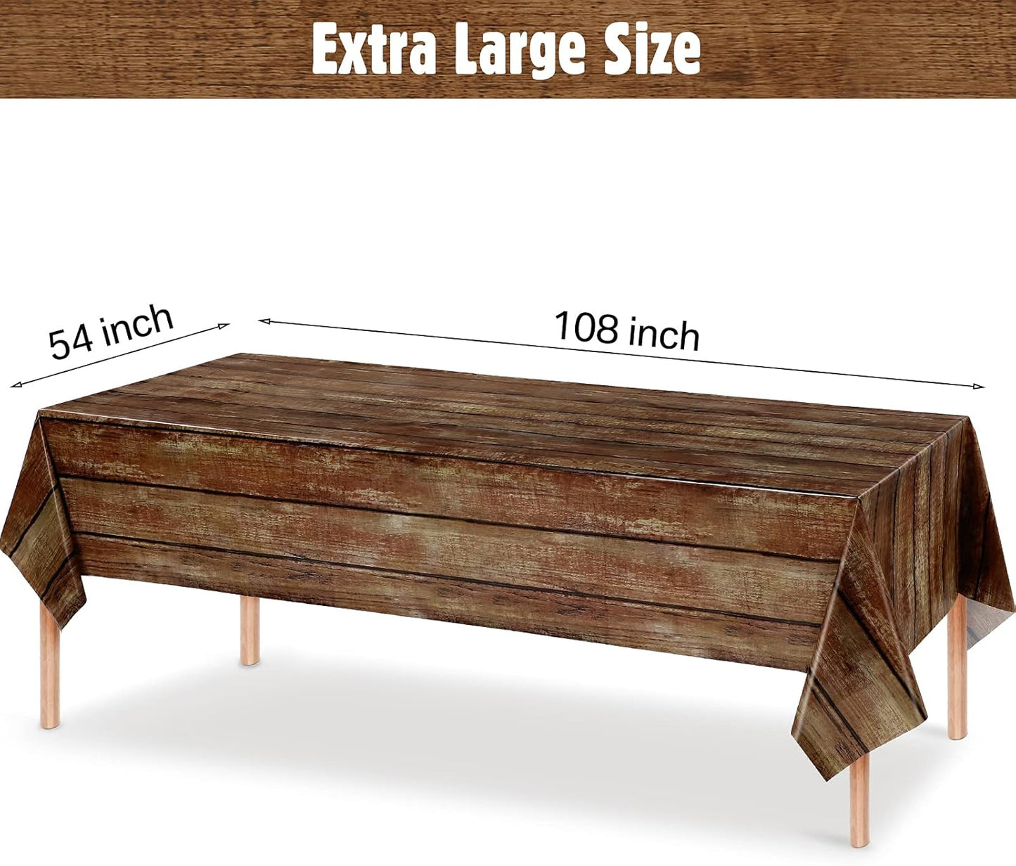 3-Piece Rustic Brown Wood-Grain Tablecloth Set