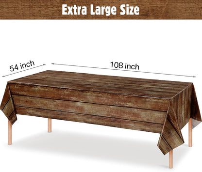 3-Piece Rustic Brown Wood-Grain Tablecloth Set