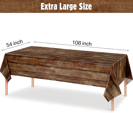 3-Piece Rustic Brown Wood-Grain Tablecloth Set