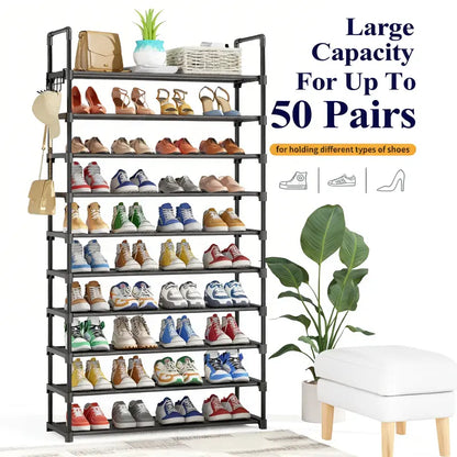 3–10 Tier Shoe Rack Organizer – Space-Saving Storage Shelf with Side Handles for Closet, Entryway & Bedroom