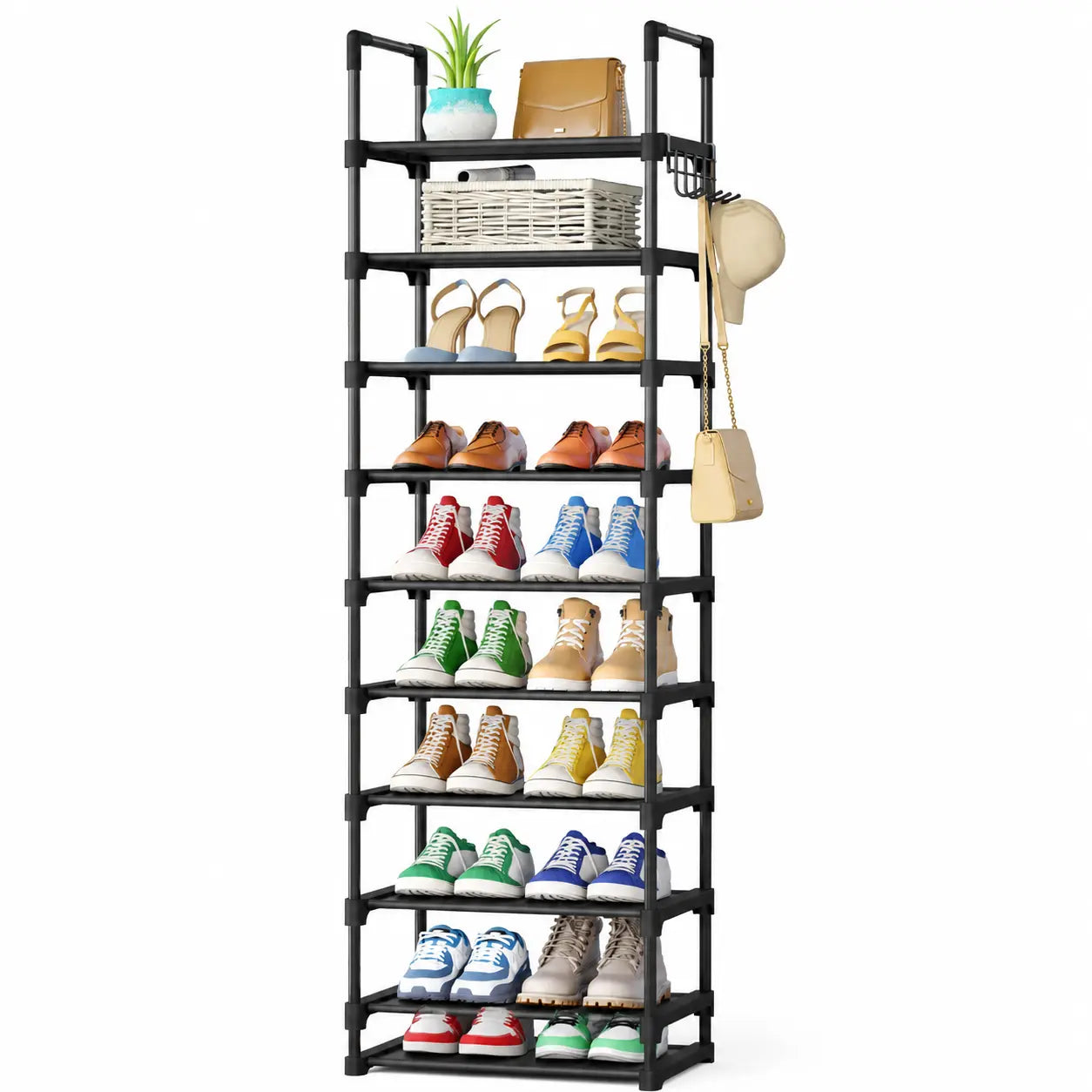 3–10 Tier Shoe Rack Organizer – Space-Saving Storage Shelf with Side Handles for Closet, Entryway & Bedroom
